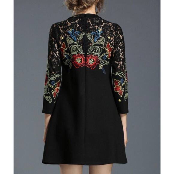 Vicky and Lucas Floral Embroidery Black Lace Mini Dress SP - Picture 2 of 9